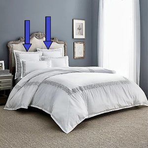 2 WHITE Wamsutta 100% Cotton SILVER/GRAY Embroidered Border EURO Pillow Shams